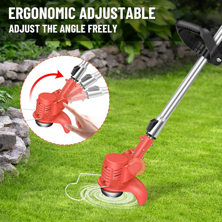 Elektrischer Rasenmäher 3-in-1 Akku-Rasenmäher Rasentrimmer Freischneider Edger 21V Akku Rot with 1