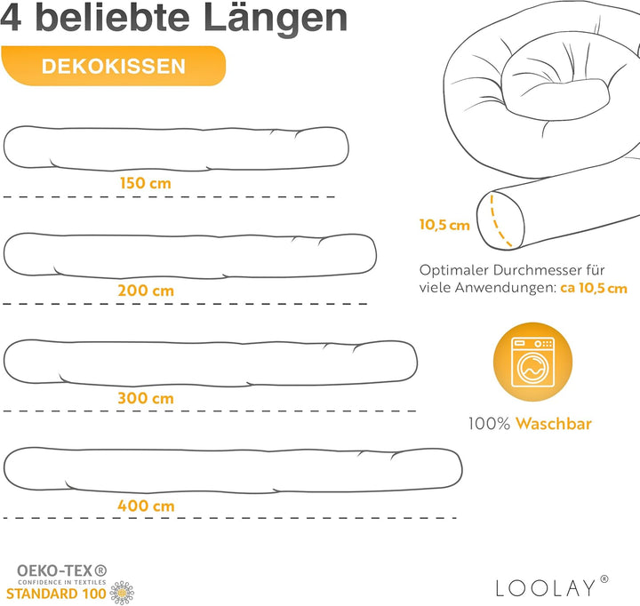 LOOLAY Stilvoller Zugluftstopper – Rolle aus Bio-Baumwolle – Handgefertigtes Deko-Kissen(PastelBlume
