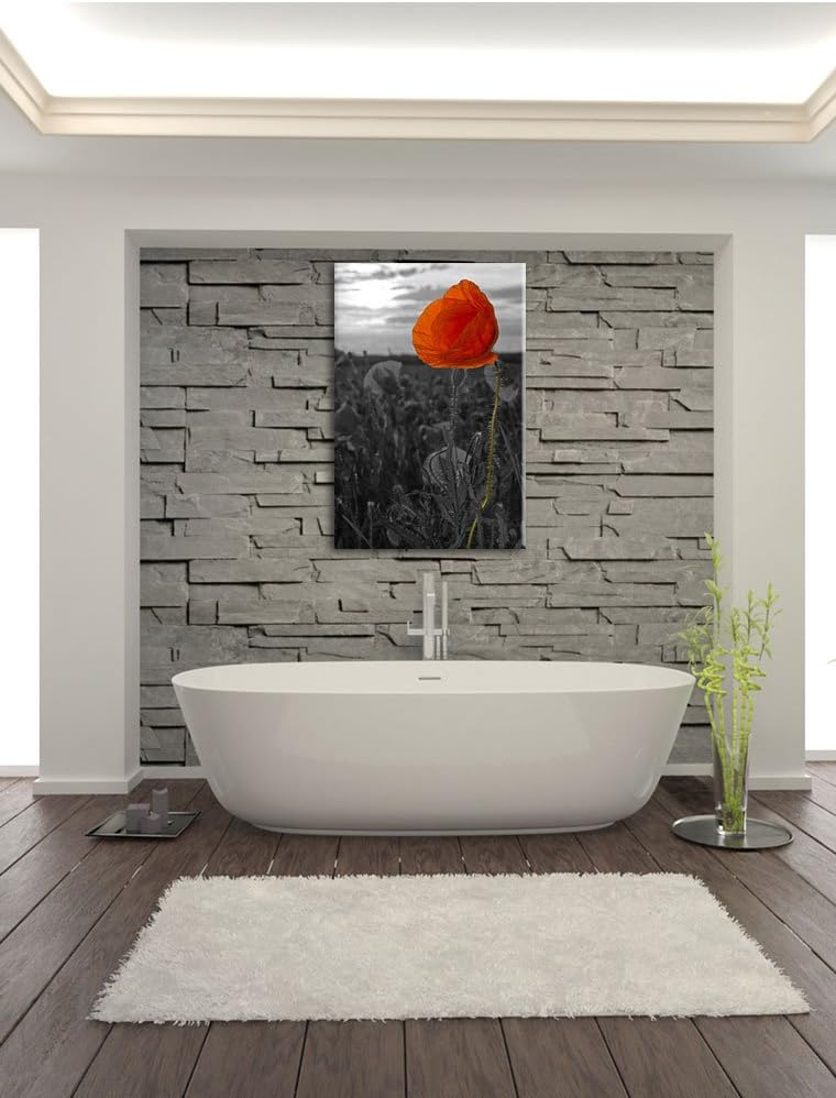 Mohnfeld B&W Detail, Format: 100x70 auf Leinwand, XXL riesige Bilder fertig gerahmt mit Keilrahmen,