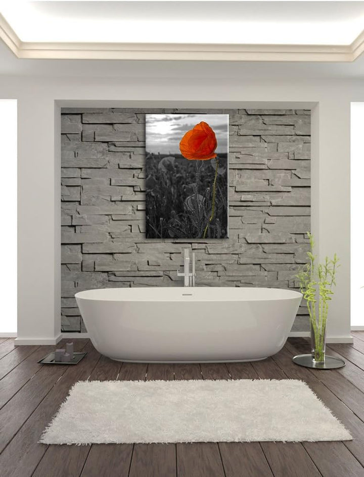 Mohnfeld B&W Detail, Format: 100x70 auf Leinwand, XXL riesige Bilder fertig gerahmt mit Keilrahmen,