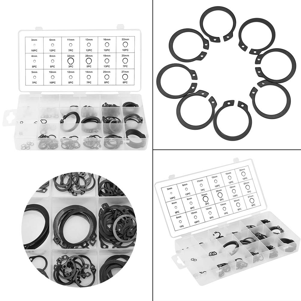 150 Stück Sicherungsring für C-Clip,Sprengring Set Seegering Sortiment, 3mm-32mm 18 Grössen mit Box,