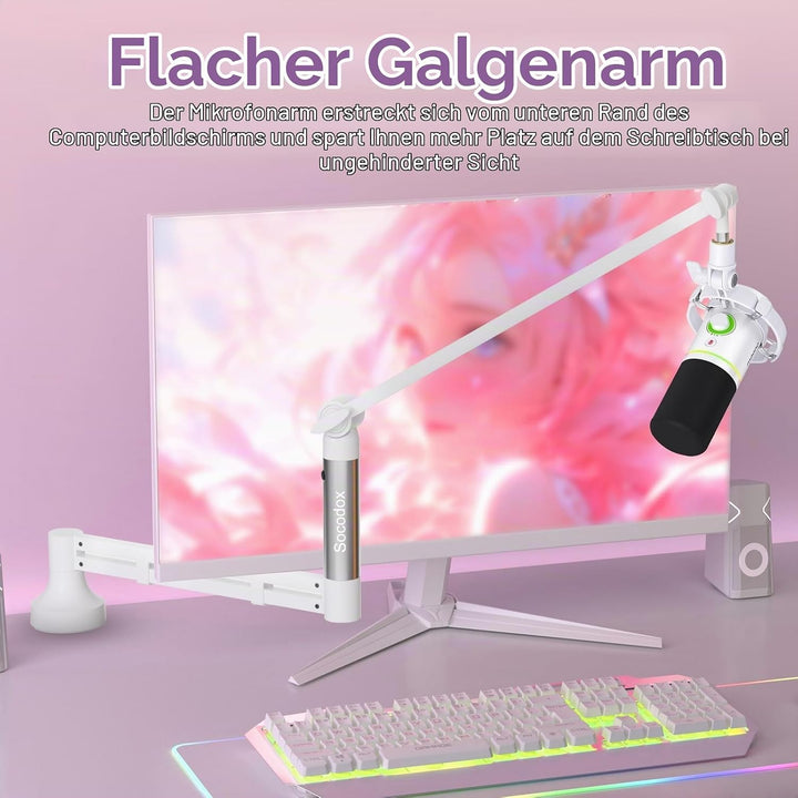 Low Profile Mikrofonarm, Verbesserter Mikrofonständer mit 7 cm Tischklemme, 3/8"- &amp; 5/8"-Adapter, Mi