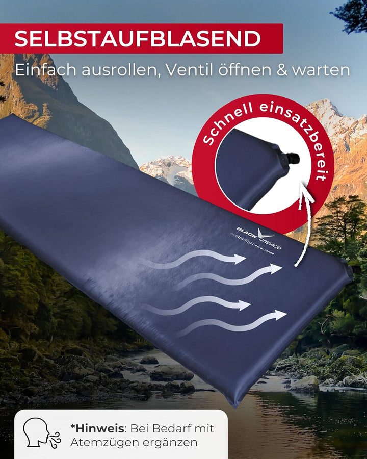 Black Crevice selbstaufblasbare Luftmatratze I Isomatte selbstaufblasend I Outdoor-Isomatte I aufbla