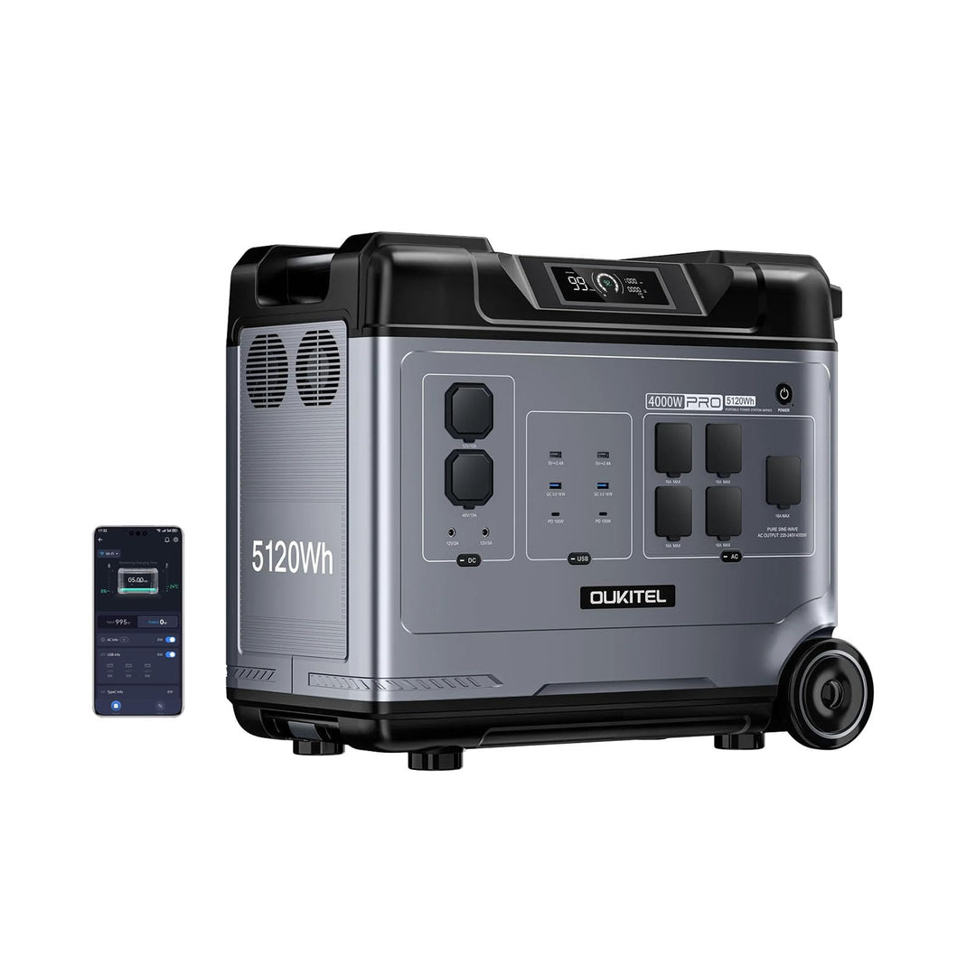 OUKITEL P5000 Pro 5120Wh Grosse Kapazität Tragbare Powerstation, 5×4000W AC-Steckdosen (8000W Spitze