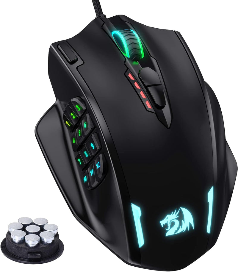 Redragon M908 Impact RGB LED MMO Maus USB Laser Gaming Maus mit 12400dpi, Hohe Präzision, 20 program