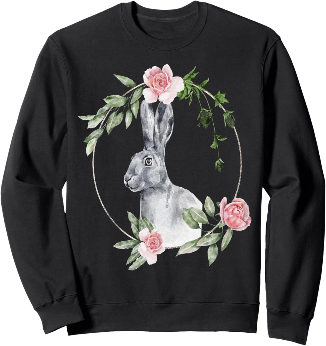 Kaninchen Geschenk Blumenrahmen Aquarell Schwarz Sweatshirt