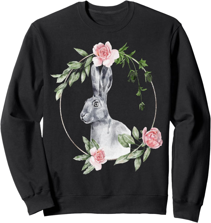 Kaninchen Geschenk Blumenrahmen Aquarell Schwarz Sweatshirt