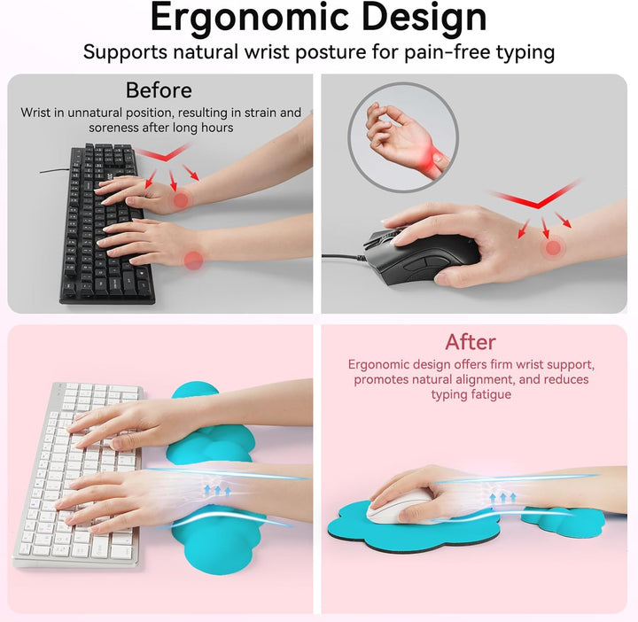 Memory‑Schaum Cloud Handballenauflage Tastatur‑Set, 4‑in‑1: Ergonomische Tastatur Handballenstütze &
