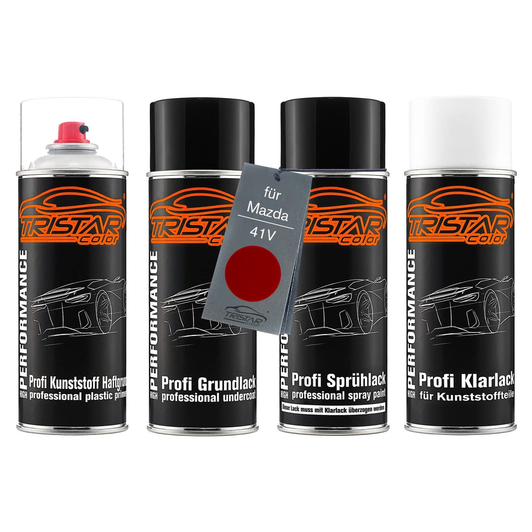 TRISTARcolor Autolack Spraydosen Set für Kunststoff Stossstange für Mazda 41V Soul Red Metallic/Rubi