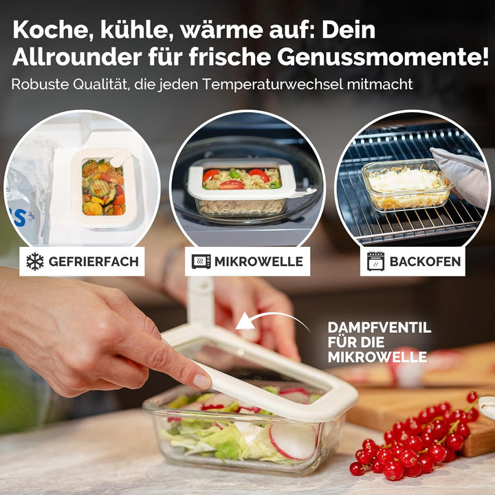 Frischhaltedosen Set 4x370ml – Borosilikatglas, Glasbehälter luftdicht & mikrowellengeeignet, Meal P