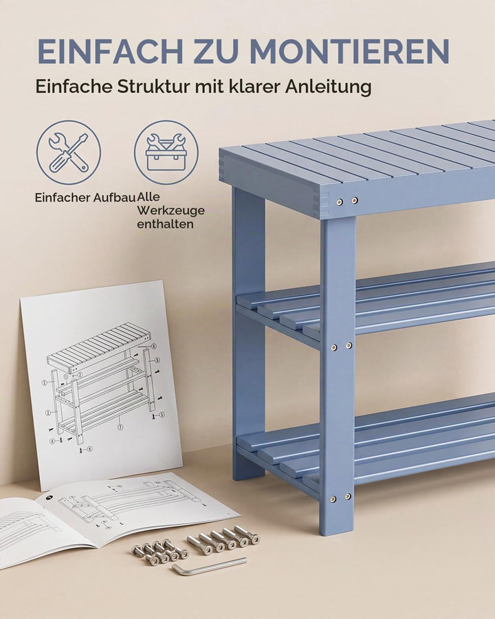 SMIBUY Schuhbank, Schuhregal aus Bambus, Schuhschrank mit Sitzbank, Schuhständer mit 3 Ablagen, Stab