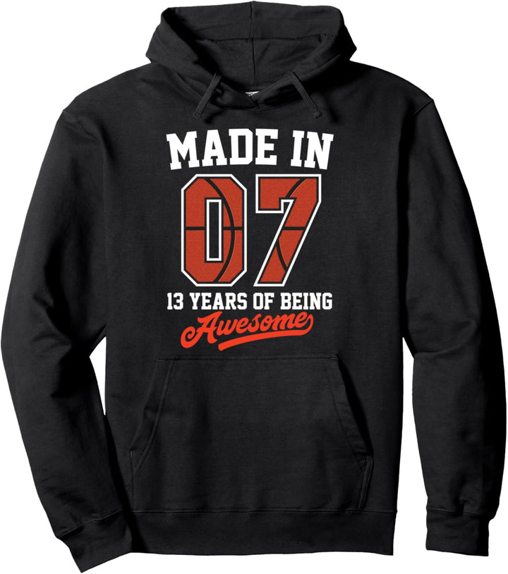 13th Birthday Gift Born In 2007 Basketball Jersey Style Pullover Hoodie