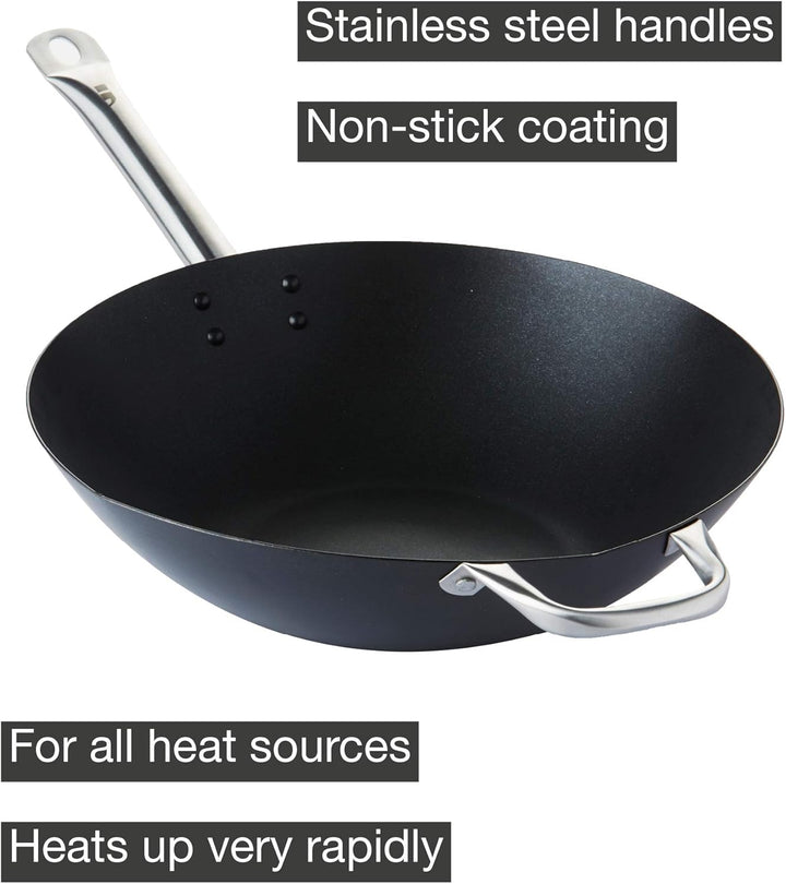 Point-Virgule Wok Pfanne mit Antihaft Beschichtung und Edelstahlgriff für Wok-Grillgerichte zu berei