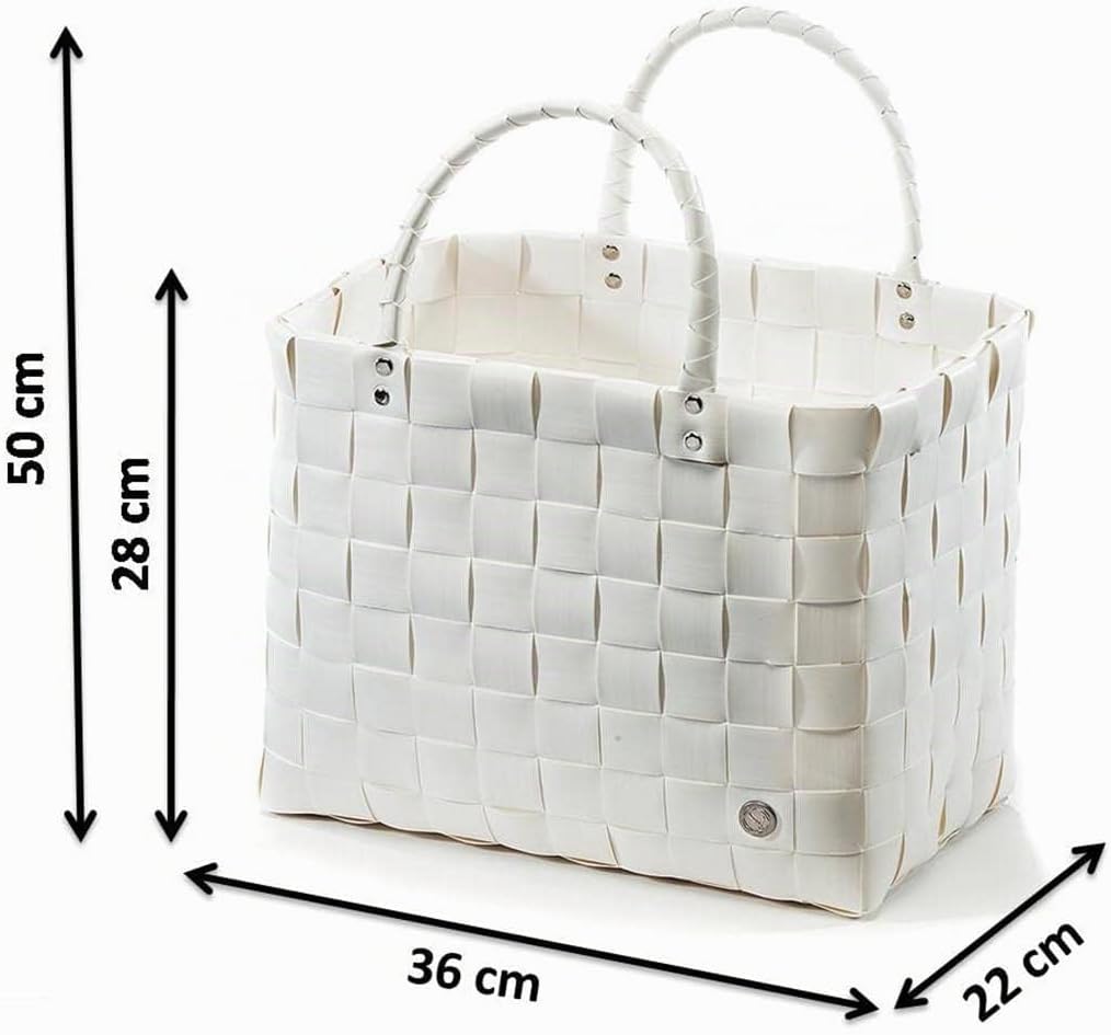 Kobolo Tasche Einkaufskorb geflochten Kunststoff Shopper - White XXL - 36x22x28 cm