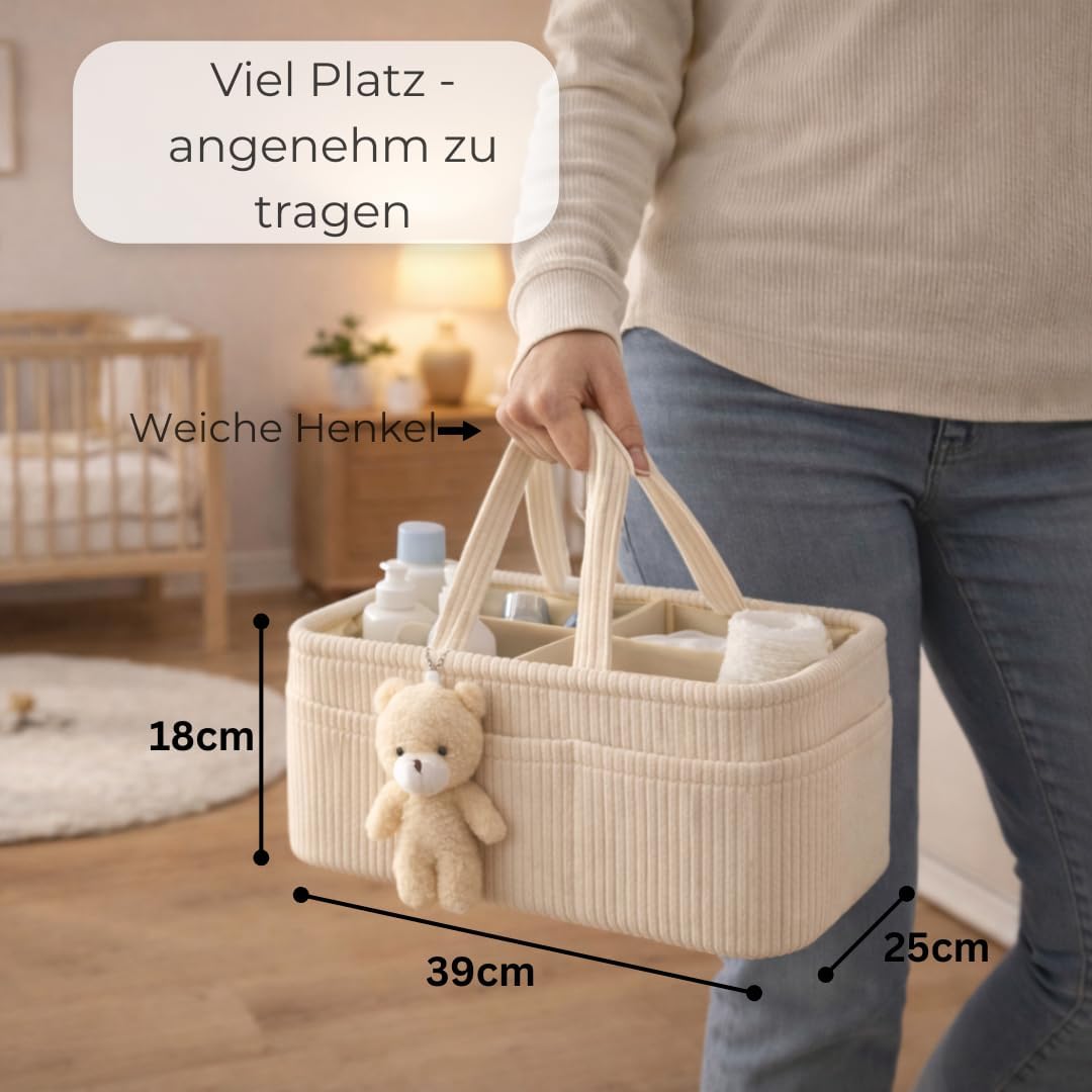 Wickelkorb Cord Beige - Wickelorganizer für Babys – Aufbewahrungskorb für Windeln, Feuchttücher und