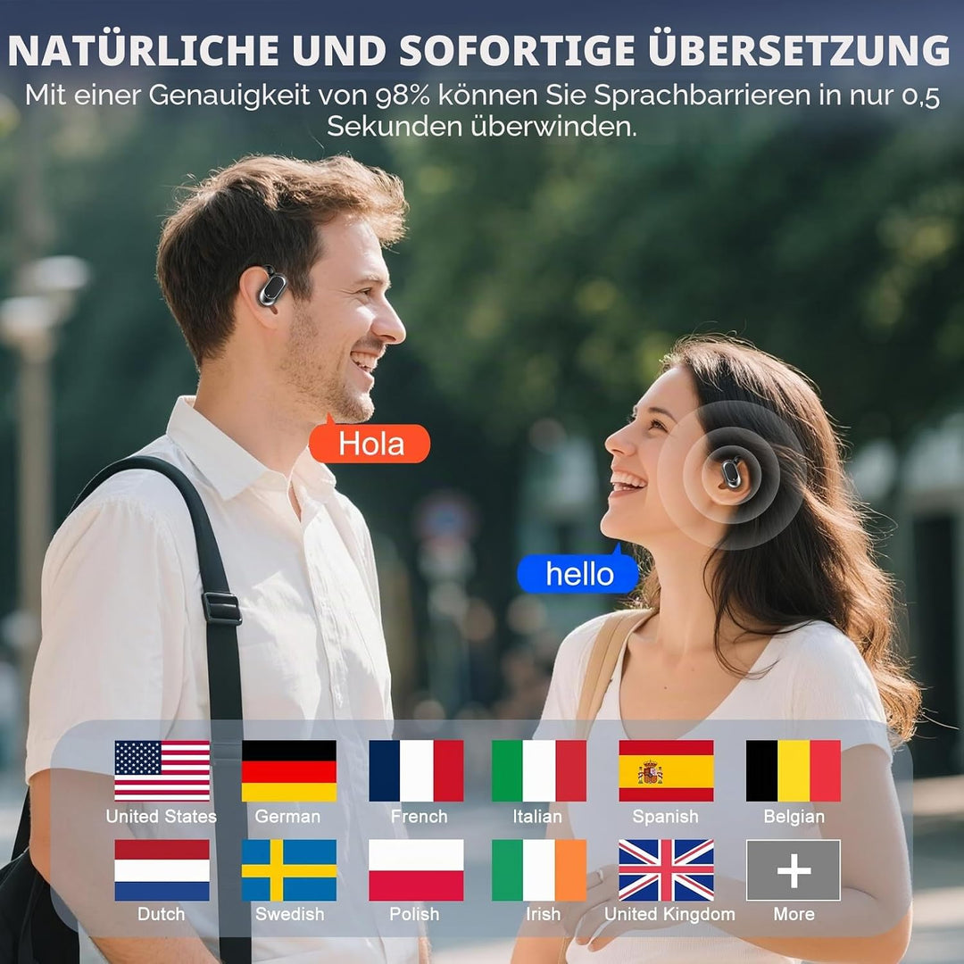 AI Kopfhörer Übersetzer, Echtzeit Sprachübersetzer Kopfhörer 164 Sprachen mit App, 6 Übersetzungsmod