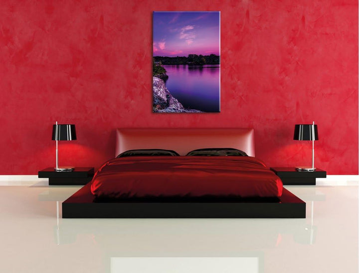 Lila Seelandschaft, Format: 100x70 auf Leinwand, XXL riesige Bilder fertig gerahmt mit Keilrahmen, K