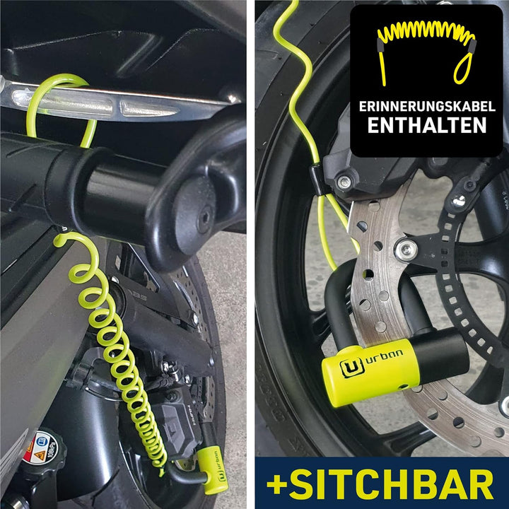 Urban UR59 Bremsscheibenschloss Mini Bügelschloss Motorrad Fahrrad Roller E Scooter Schloss, 14mm, U