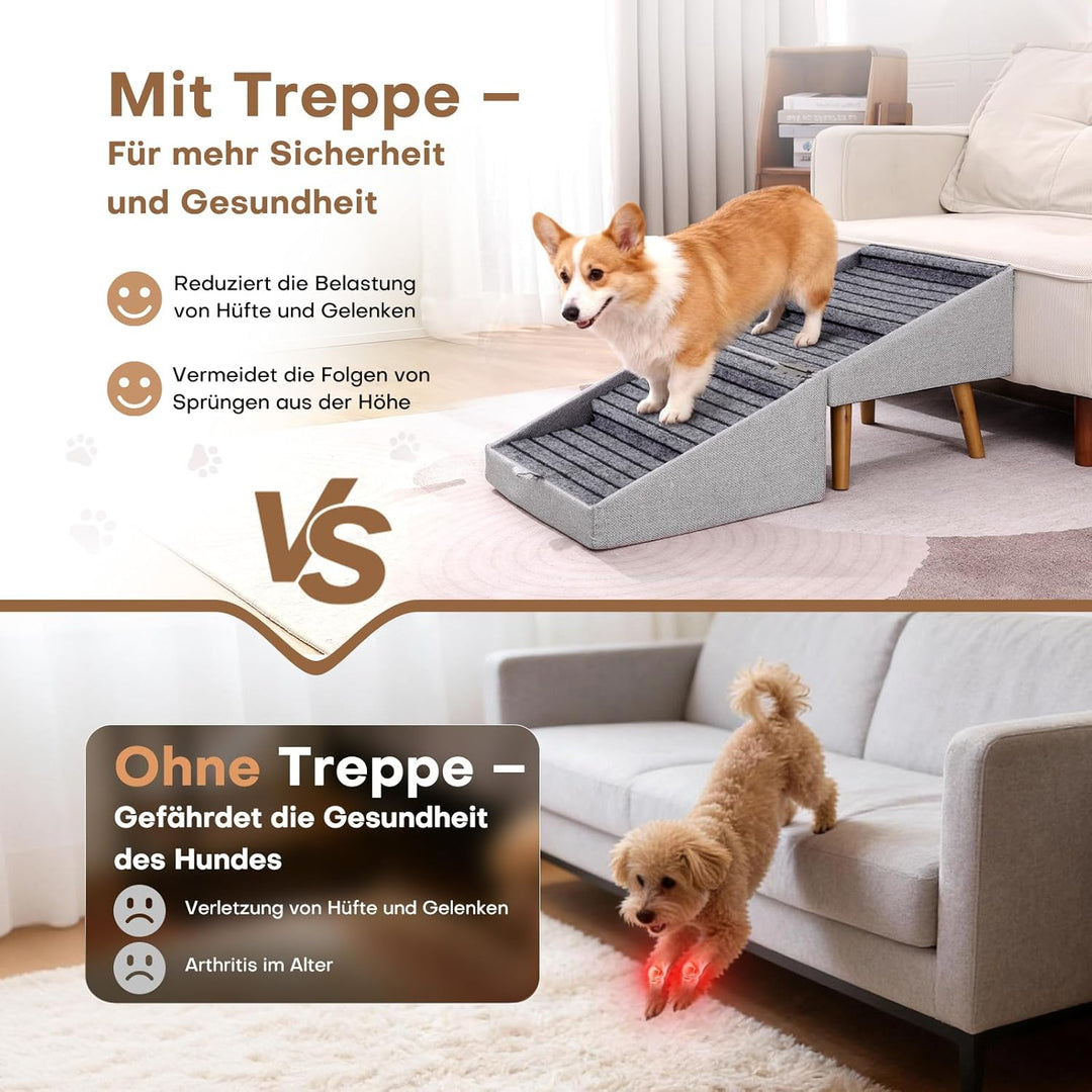 Hunde Treppe für kleine Hunde und Katzen für Couch und Bett, Klappbare 2-in-1 Holz Haustier Schritte