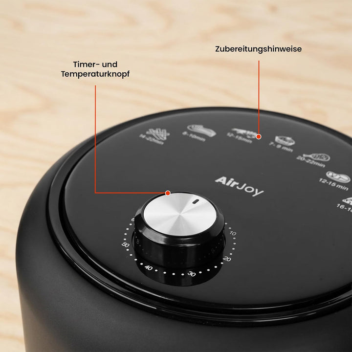 Heissluftfritteuse 2,3L 1000W Air Fryer | Ölfreies Frittieren mit Timer 0–60 Min | Antihaft, Cool-To