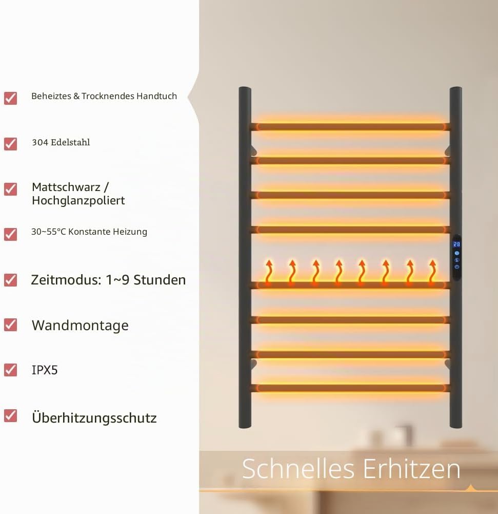 KWW Ferngesteuerter Handtuchwärmer für Badezimmer, 1–9-Stunden-Timer und Einstellbarer Temperatur, L