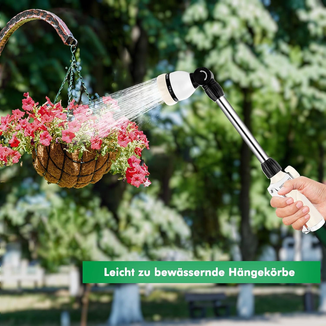 RESTMO Garten Giessstab Metall, 42cm Lang Gartenbrause mit Stiel, 180° schwenkbaren Kopf Stabbrause