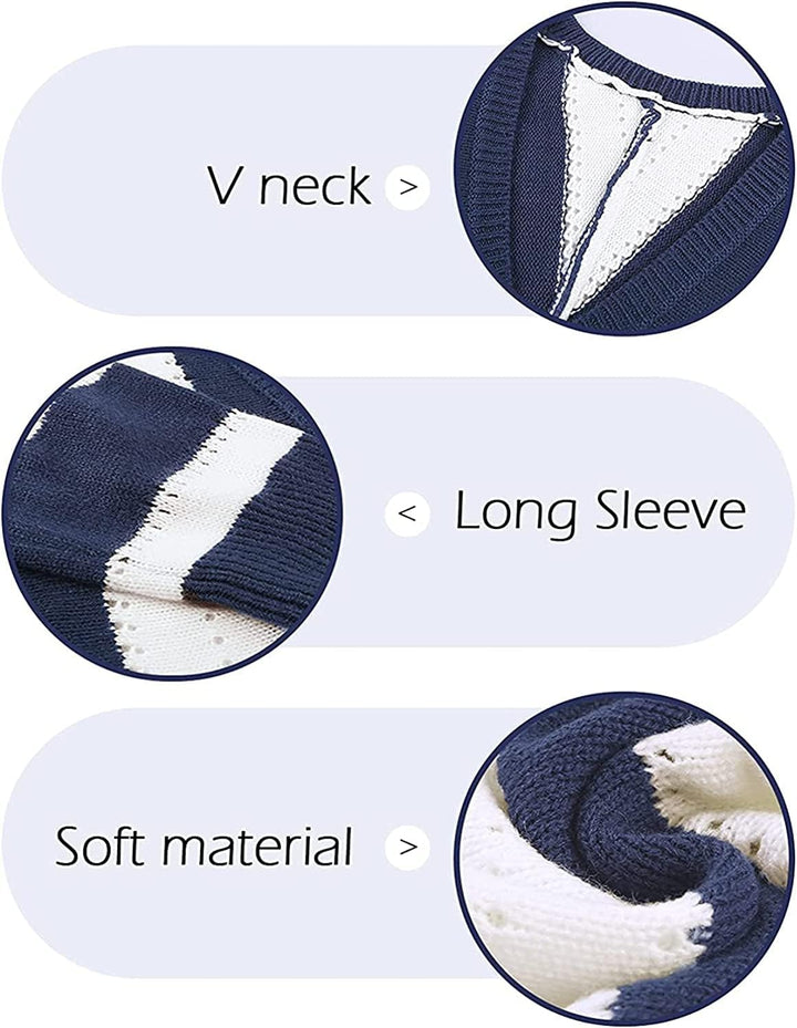 Dokotoo Damen Strickpullover V-Ausschnitt Casual Pullover Warm Oberteil Tops Streifen Sweater Elegan