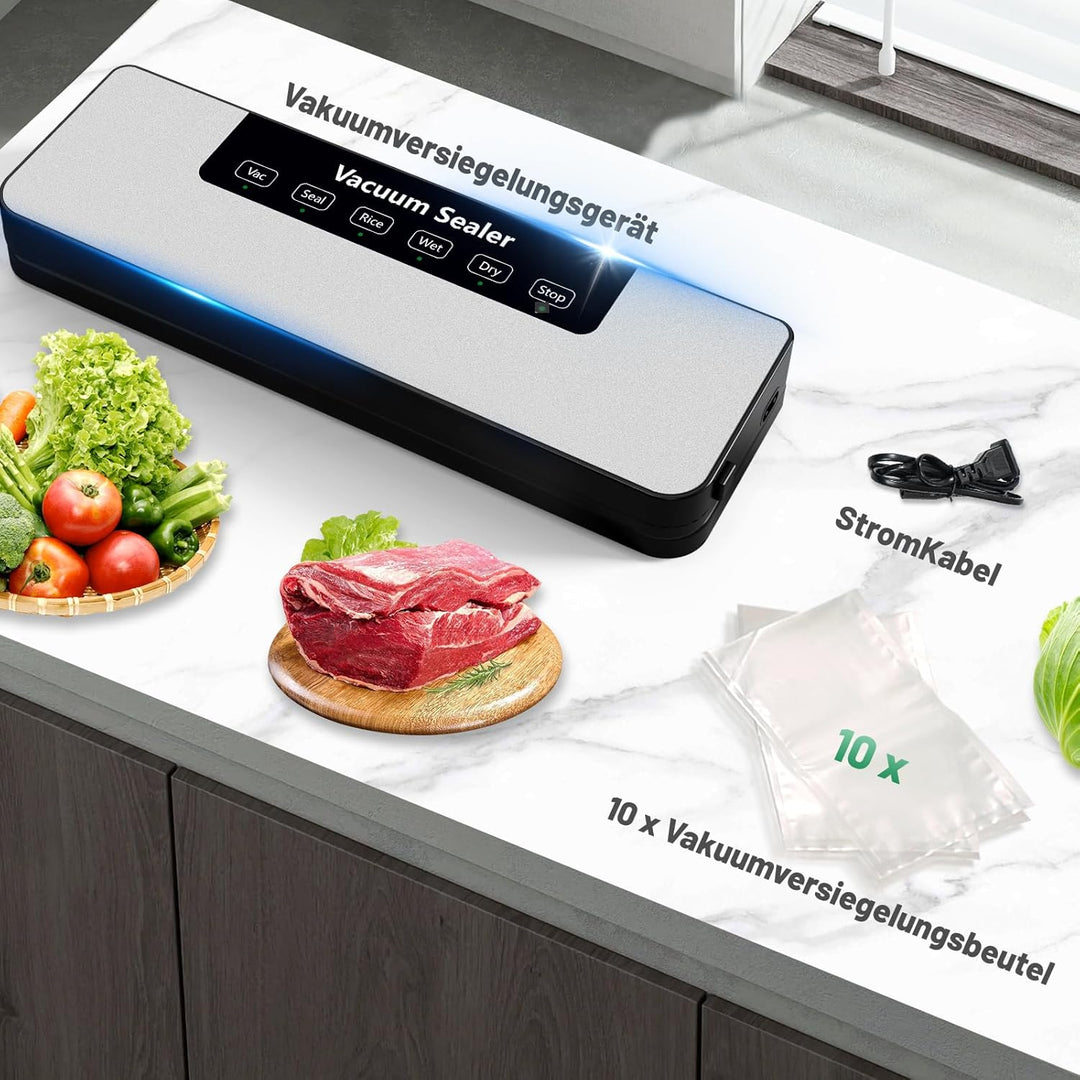 Raycial Vakuumiergerät für Lebensmittel, 6-in-1 Vakuumierer | Mit 10 Vakuumierbeuteln, 6 Modi, Trock