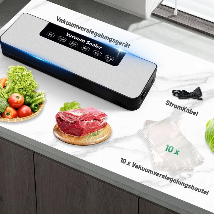 Raycial Vakuumiergerät für Lebensmittel, 6-in-1 Vakuumierer | Mit 10 Vakuumierbeuteln, 6 Modi, Trock