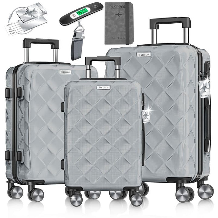 KESSER® Reisekoffer Set 3-teilig | Kofferset ABS Hartschalenkoffer mit Zahlenschloss, Kofferwaage &amp;