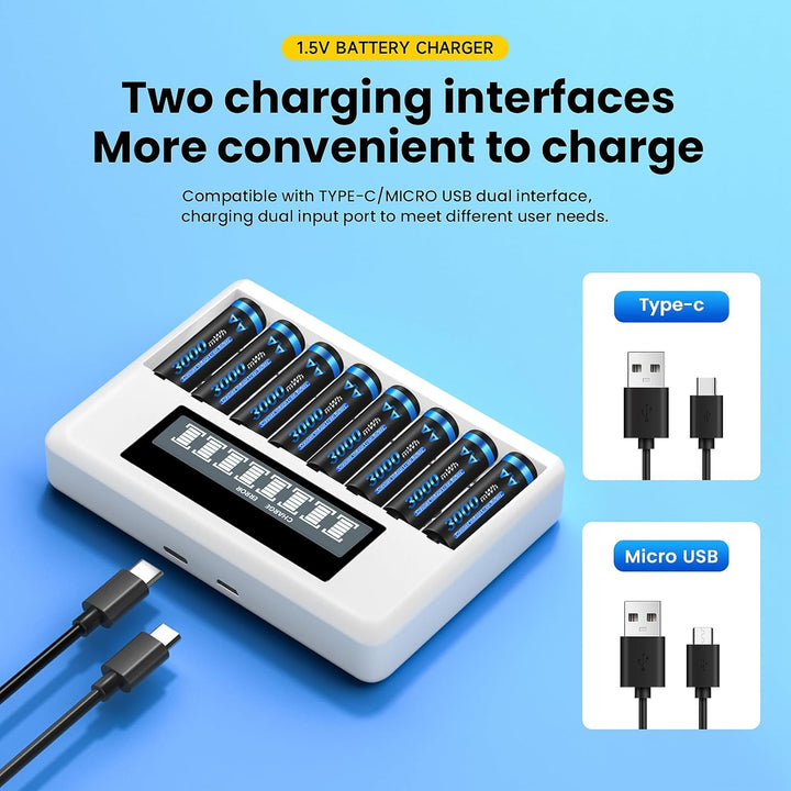 CITYORK AA AAA wiederaufladbare Lithium-Ionen Batterien mit 4 Stücke 1.5V 3000mWh AA Lithium Akku un