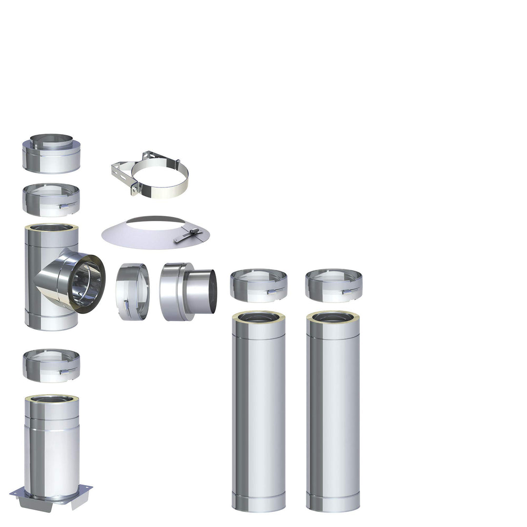 H&amp;M DW New-Line Schornstein-Paket 3,2m Ø 100mm Edelstahl Bausatz doppelwandig 25mm Isolierung 0,5mm