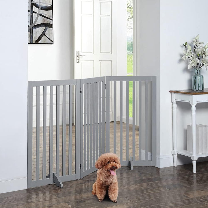 unipaws Absperrgitter, freistehendes Schutzgitter mit Füssen, Treppenschutzgitter ohne Bohren, Holz-