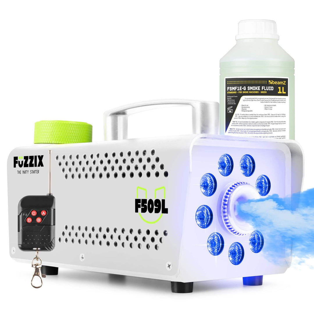 Fuzzix F509LW Nebelmaschine Mini mit LED Lichteffekt und 1L Nebelfluid, 500 Watt mit Fernbedienung,