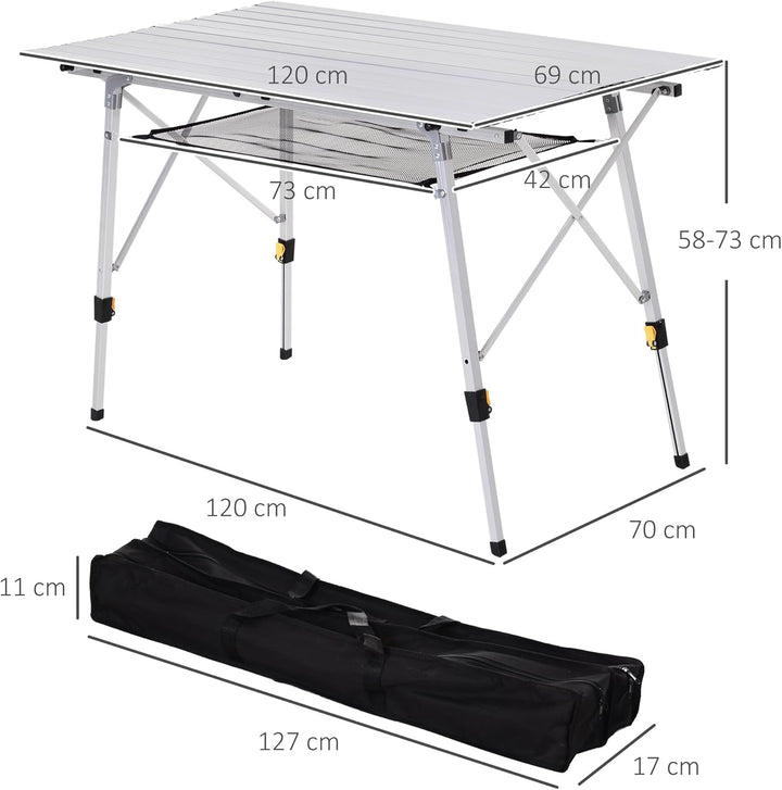 Outsunny Picknick Klapptisch, Falttisch, Höhenverstellbarer Campingtisch, Inkl. Tragetasche, Alumini