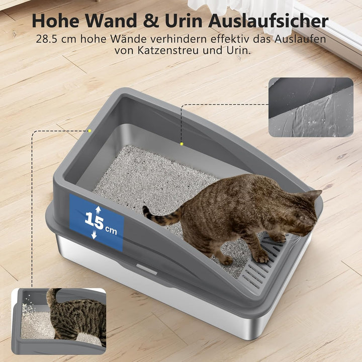 FURTIME Katzenklo Edelstahl XL, Katzentoilette Edelstahl 30L Katzenklo Gross mit Katzenstreuschaufel
