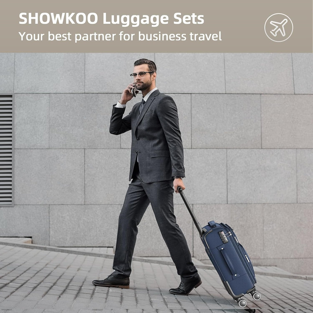 SHOWKOO Kofferset 3 Teilig Stoffkoffer Weichschale Erweiterbar Reisekoffer Leicht Haltbar Trolley Ha