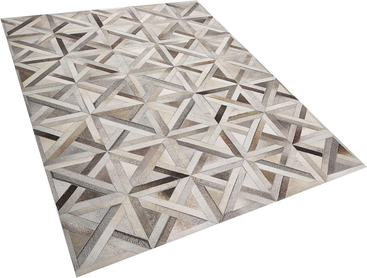 Moderner Leder-Teppich mit Patchworkmuster beige/braun 140 x 200 cm Taytan