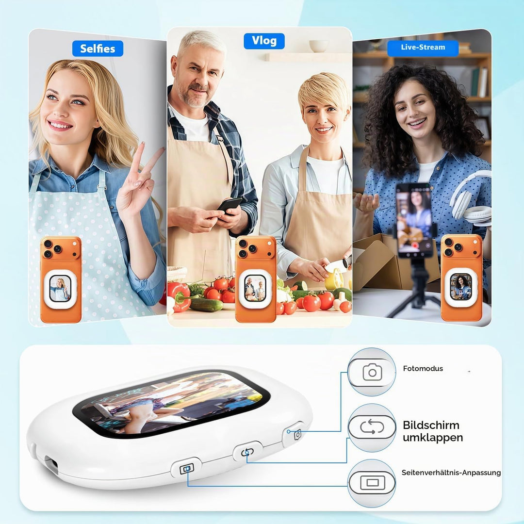 RUIZHI Handy Selfie Monitor, Magnetischer Smartphone Rückkamera Magnetisch Vlog Bildschirm für iPhon