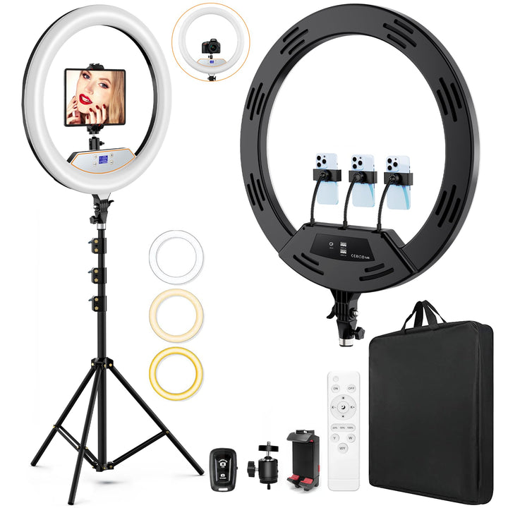 22-Zoll LED Ringlicht mit Stativ für iPhone/iPad, LCD-Display, 2600K-6500K Dimmbare, mit Bluetooth F