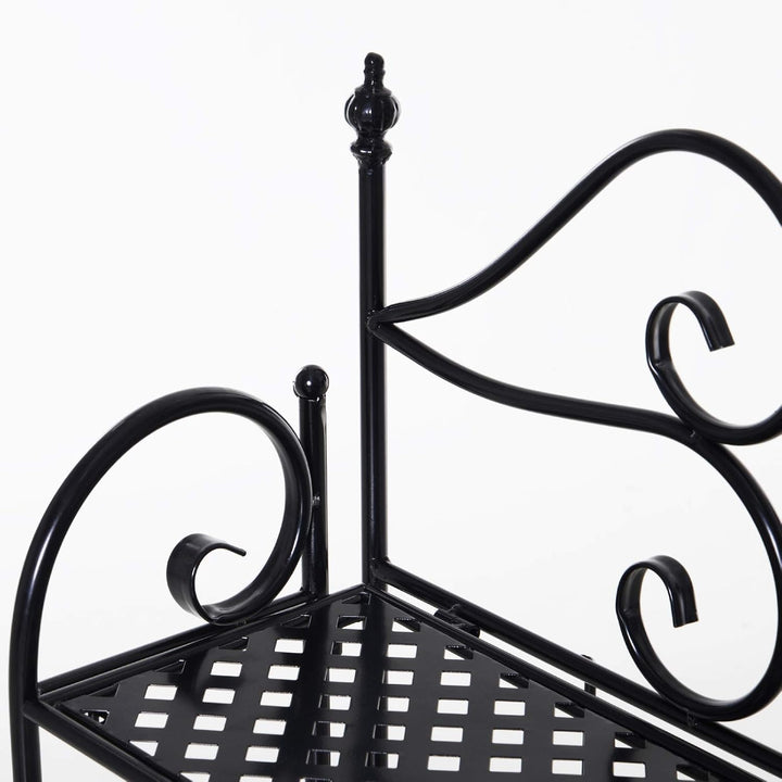 Outsunny Pflanzenregal, Gartenregal, Blumenregal, Blumentreppe mit 3 Ablagen, Metall Schwarz 56 x 30