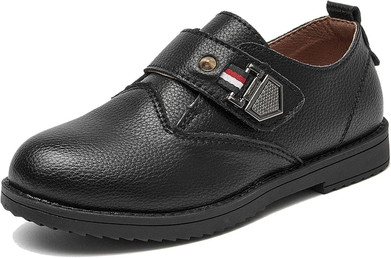 DADAWEN Jungen Anzugschuhe Klettverschluss Halbschuhe Schule Uniformschuhe 30 EU Schwarz, 30 EU Schw