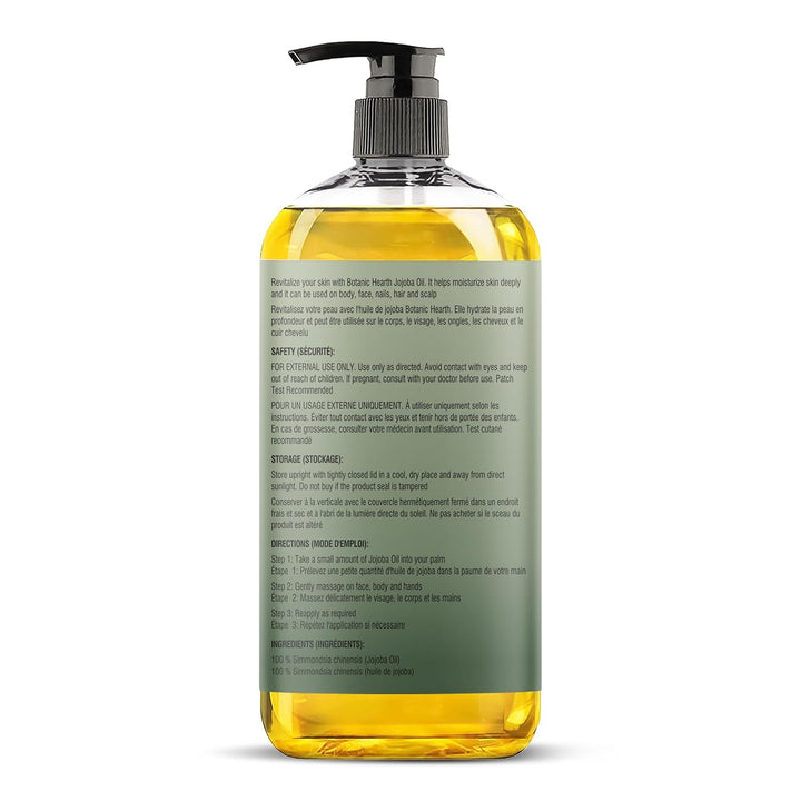 Botanic Hearth Jojobaöl -100% rein, kaltgepresst &amp; hexanfrei, für Haut-, Haar- &amp; Nagelpflege -236ml
