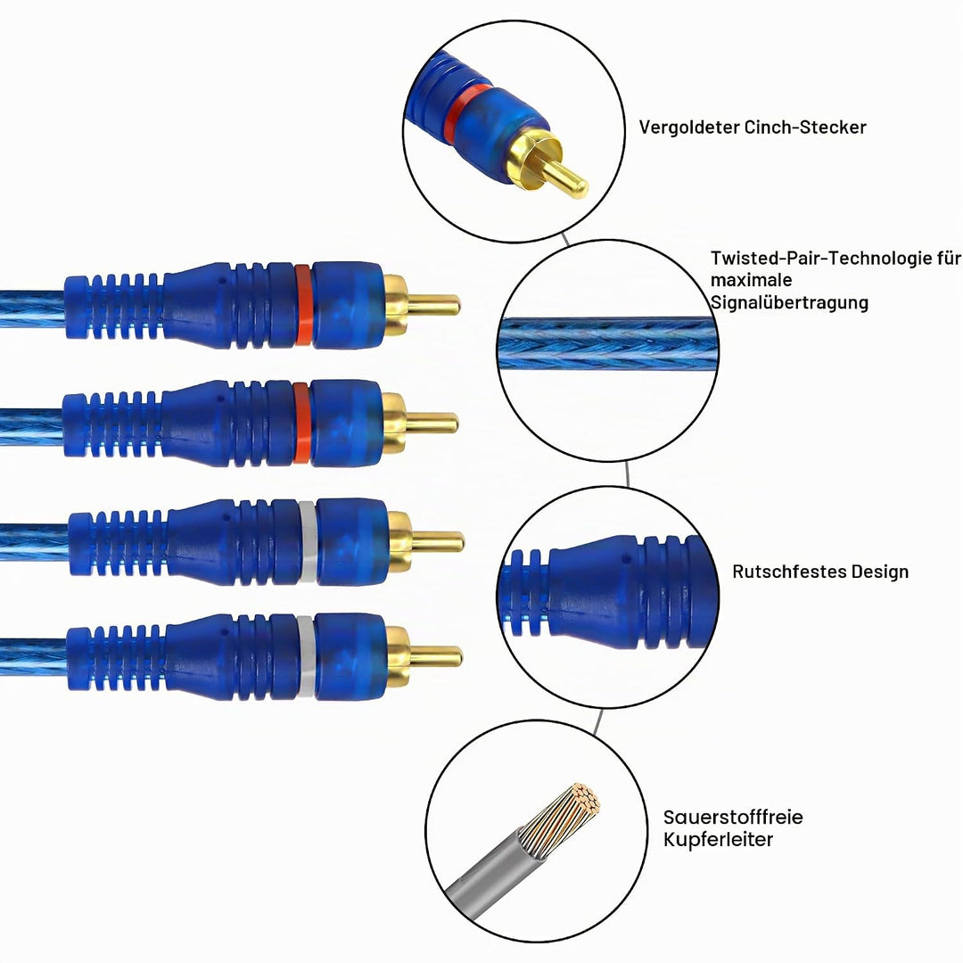 MEIRIYFA 4 Kanal RCA Auto Audio Verbindungskabel, 2 Kanal zu 4 Kanal RCA Auto Audio Y-Splitter Adapt