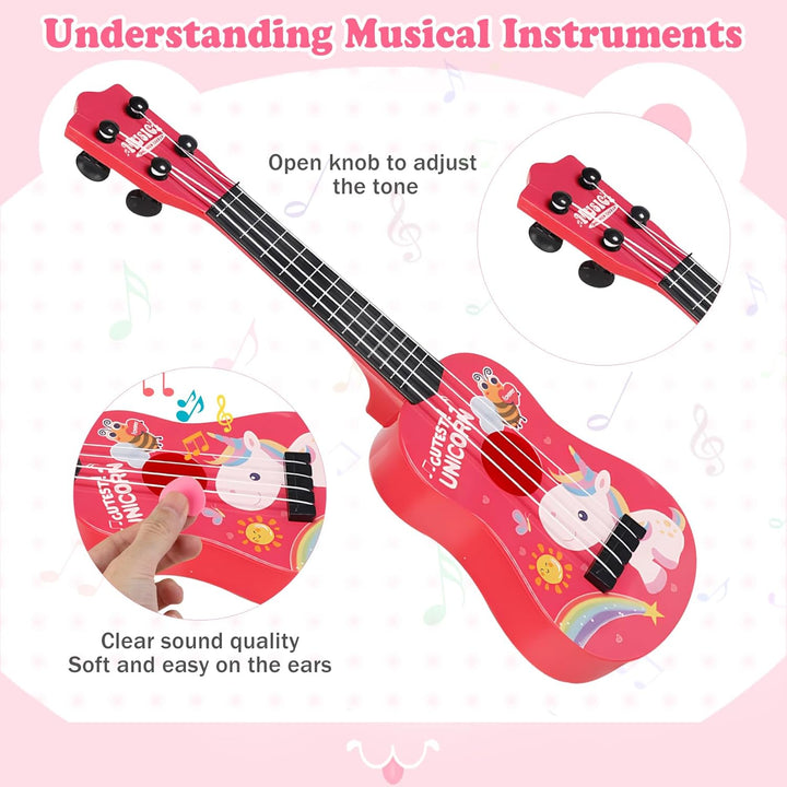 42cm Kindergitarre Mit 4 verstellbaren Saiten Ukulele Gitarre Spielzeug für Kleinkinder Anfänger Jun
