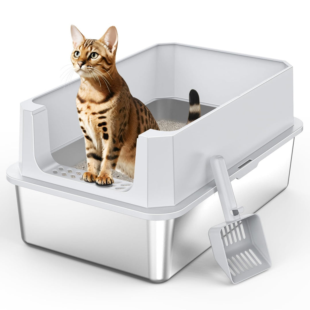 MIXJOY Katzenklo Edelstahl XL, Katzentoilette Edelstahl 28L Gross Kapazität Auslaufsicher mit Hohem