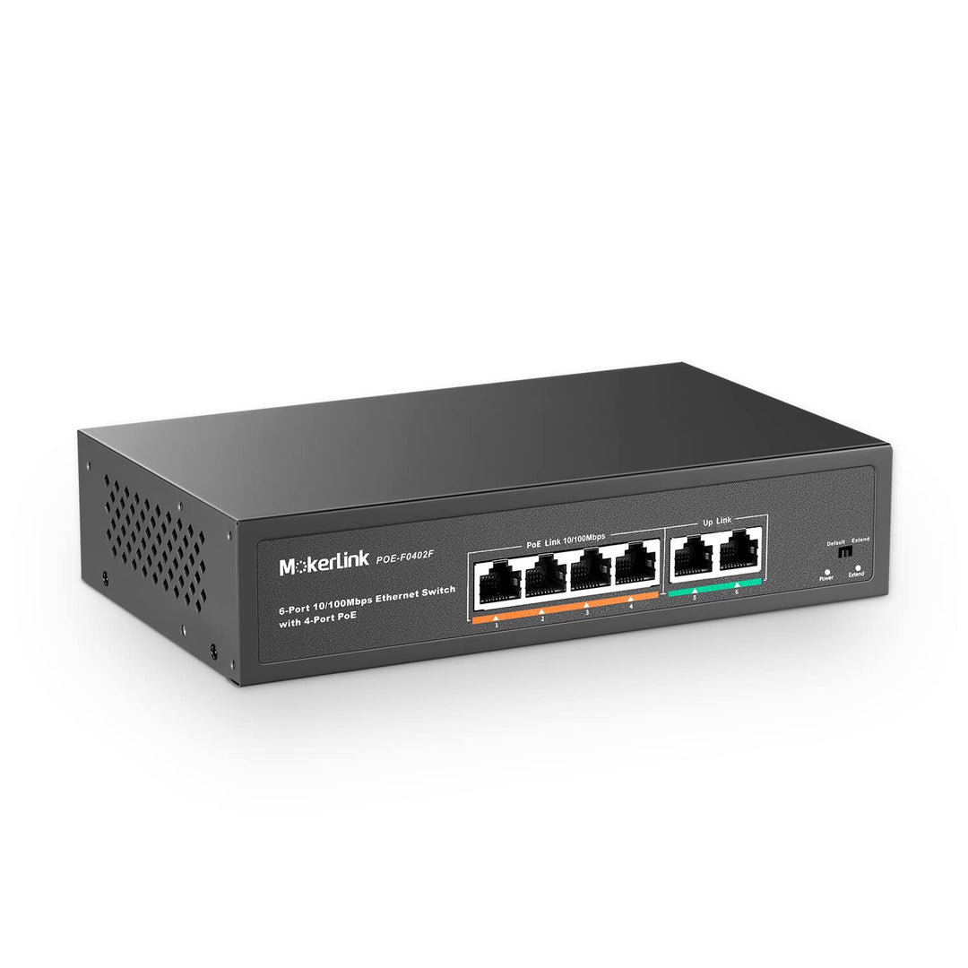 MokerLink 4 Port PoE Switch mit 2 Uplink Ethernet-Ports, 78W High Power, Unterstützung IEEE802.3af/a