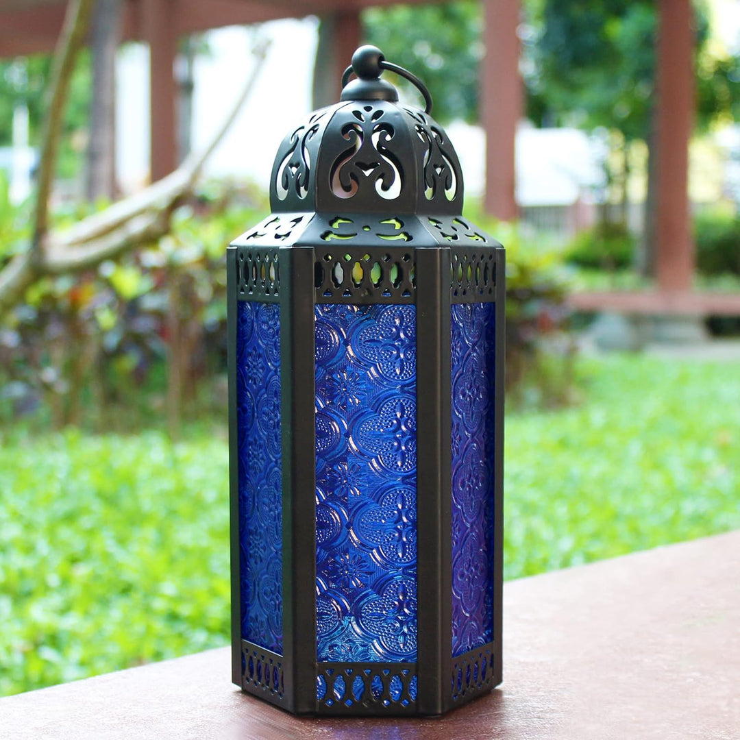 CVHOMEDECO. Dekorative Kerzenlaterne, marokkanische Laternen, Vintage-Stil, schwarzes Metall, Latern