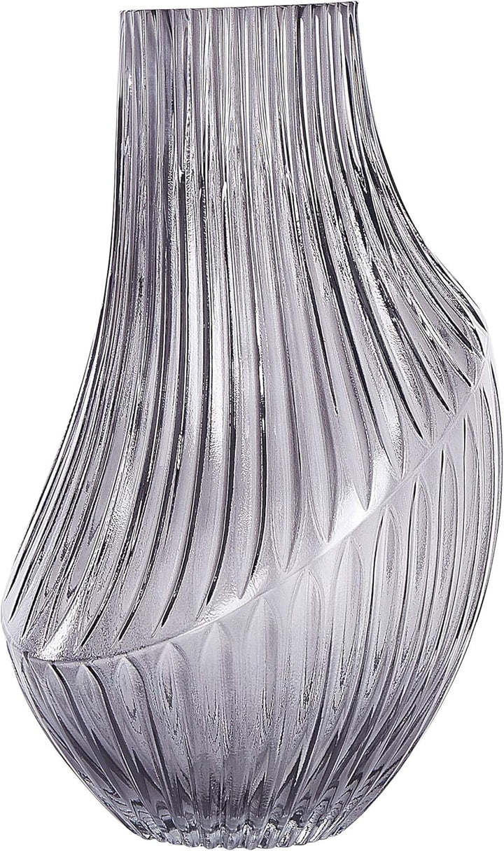 Deko Blumenvase Glas grau 36 cm bauchig Rillen-Struktur breite Öffnung Myrsina
