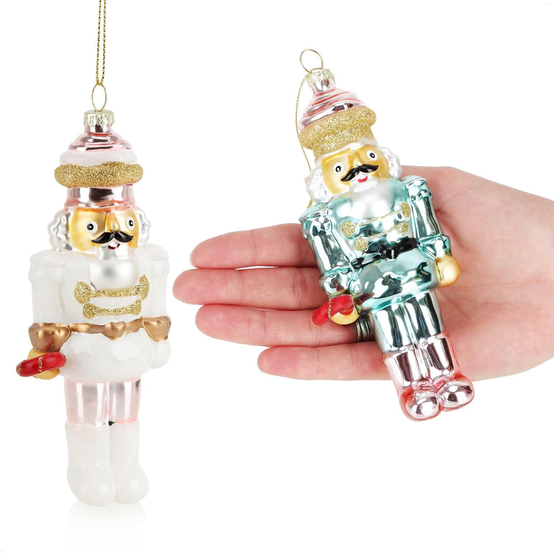 com-four® 2X Premium Christbaumschmuck - Nussknacker-Figur aus echtem Glas - besondere Baumkugeln al